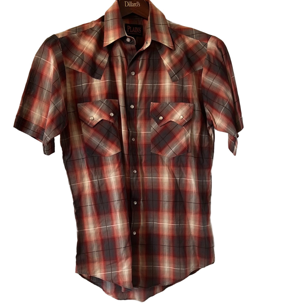 Plaid Men's Western Shirt - Red and Gray S